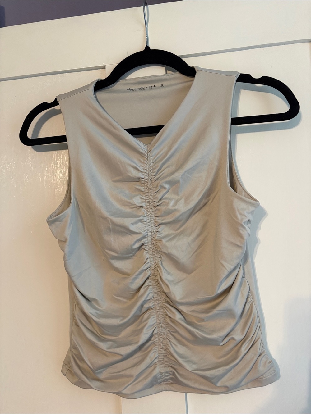 Abercrombie & Fitch Beige Ruched V-Neck Crop Top